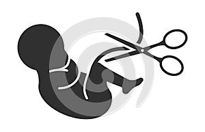 Fetus icon. Prenatal human child with placenta symbol. Embryo sign. Embryo with scissors. Vector illustration