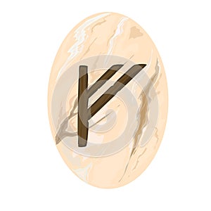 Feu rune on beige marble oval amulet