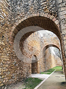 Feudal stone castle walls in Faro Portugal