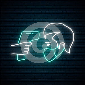 Fever check line icon in neon style.
