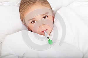 Fever, cold and flu - Medicines and hot tea in near, sick girl i