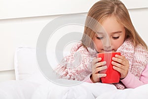 Fever, cold and flu - Medicines and hot tea in near, sick girl i