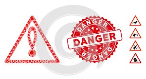 Fever Collage Danger Icon with Distress Round Danger Stamp