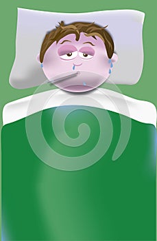 With fever and gripe in bed