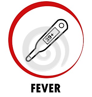 Fever, symbol of disease, thermometer in a ring, pictogram