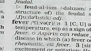 Fever word definition on english vocabulary page, epidemics outburst vaccination