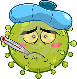 Feverish Sick Coronavirus COVID-19 Cartoon Emoji Character With Ice Pack photo