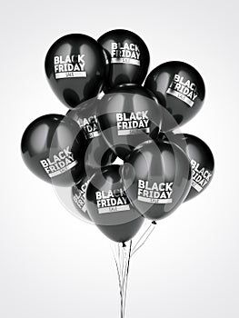 A few balloons with black friday sale sign. 3d rendering