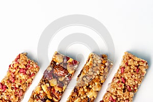 A few bars with cereals and useful trace elements on white background