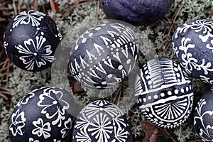 A few black and white painted Easter eggs