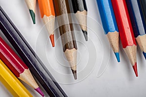 A few colored pencils. Close-up, selective focus