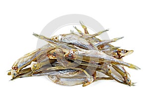 Few cured european smelt fishes isolated on white