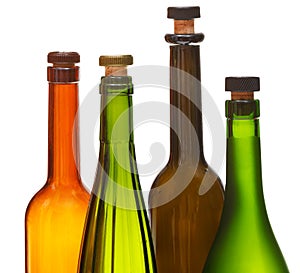 Few empty closed wine bottles close up