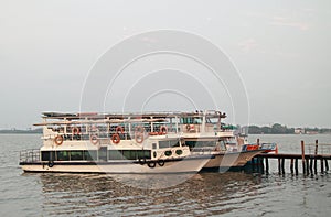Few ferries in sea port of Kochi