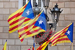 Few flying Catalonia flags