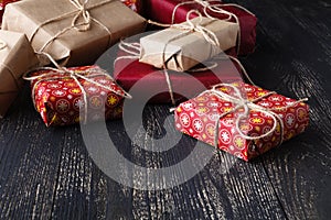 Few giftboxes on wooden table