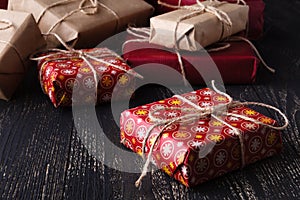 Few giftboxes on wooden table