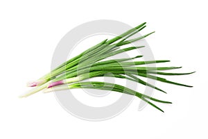 A few green onions isolated on white background