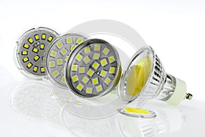 A few GU10 LED bulbs with different sizes chips