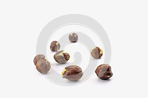 A few hazelnuts isolated. Well suited for baking or in healthy muesli