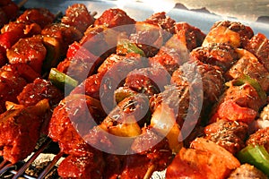Few Meat Brochettes on a Barbecue