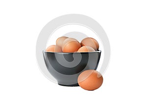 Few raw chicken eggs in bowl