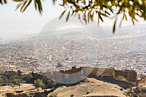 Fez skyline with city walls visible in the first plan, Morocco, Africa