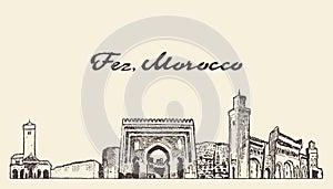 Fez skyline, Morocco, hand drawn vector sketch photo