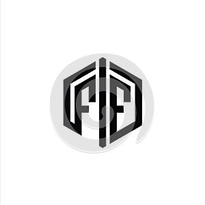 FF Letter Logo monogram hexagon shape with connect outline design template photo