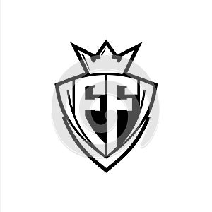 FF Letter logo with sharp triangle shield shape with crown inside white outline on white background template design photo