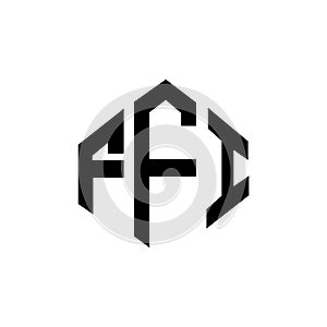 FFI letter logo design with polygon shape. FFI polygon and cube shape logo design. FFI hexagon vector logo template white and