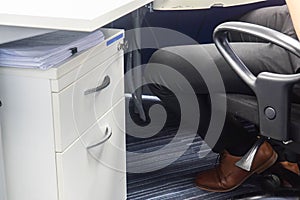 Ffice desk drawer for staff belongings storage photo