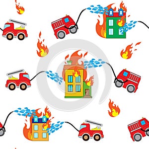 Firetrucks and buildings.