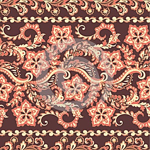 Ffloral seamless pattern in batik style, Vector background.