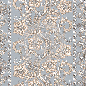 Ffloral seamless pattern in batik style, Vector background.