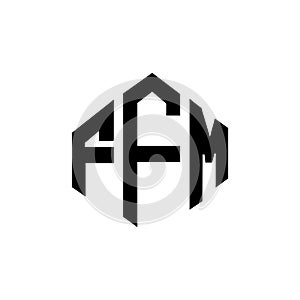 FFM letter logo design with polygon shape. FFM polygon and cube shape logo design. FFM hexagon vector logo template white and photo