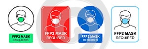FFP2 face mask required sign, icon or sticker set photo