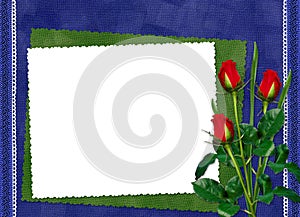 Fframe with red roses on the darkblue background photo