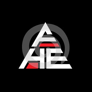 FHE triangle letter logo design with triangle shape. FHE triangle logo design monogram. FHE triangle vector logo template with red