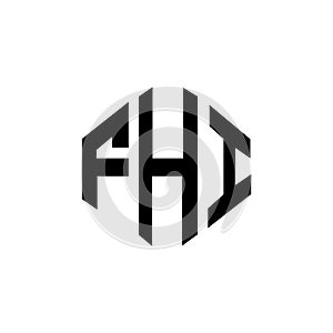 FHI letter logo design with polygon shape. FHI polygon and cube shape logo design. FHI hexagon vector logo template white and