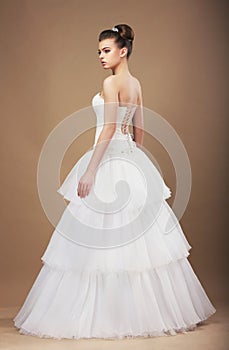 Fiancee in Long Classic Bridal Dress