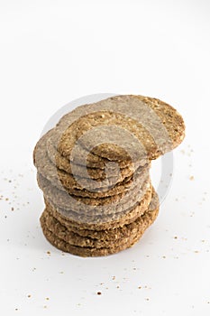 Fiber biscuits piled on a white background