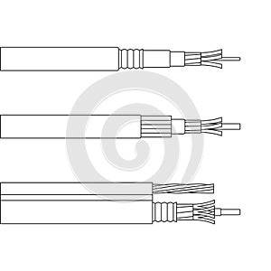 Fiber cable isolated outline set icon. Vector illustration optical fibre on white background. Vector outline icon fiber cable