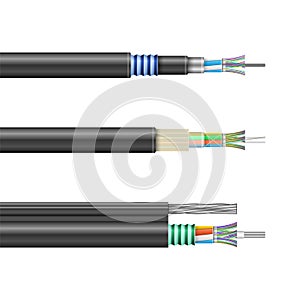Fiber cable isolated realistic set icon. Vector illustration optical fibre on white background. Vector realistic icon