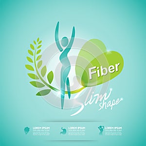 Fiber in Foods Slim Shape and Vitamin Concept Label Vector