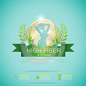 Fiber in Foods Slim Shape and Vitamin Concept Label Vector