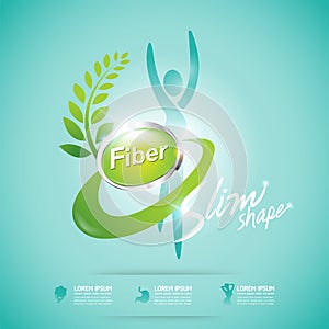 Fiber in Foods Slim Shape and Vitamin Concept Label Vector