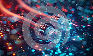 Fiber optic background with two network cables. 3D rendering