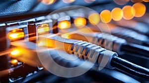 A fiber optic cable-connected network of servers and data centers, symbolizing cloud computing technology and data