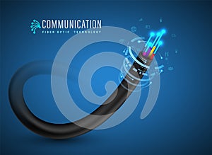Fiber optic cable for fiber optic concept and advertising communication services photo